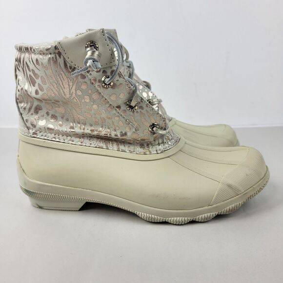 Sperry Top Spider Women's Ivory Metallic Animal Print Waterproof Ankle Boots 7M - Picture 6 of 15